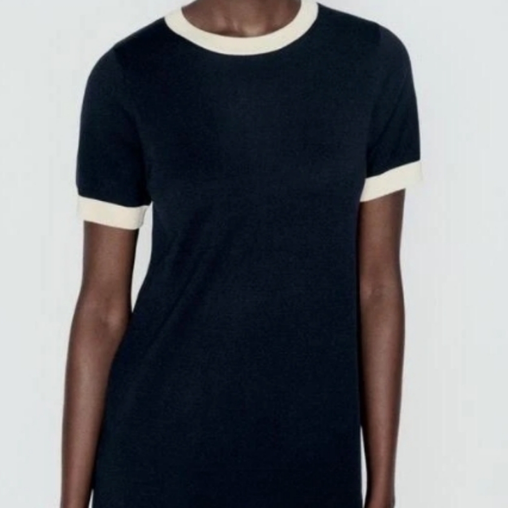 Zara Black Tee with Cream Trim